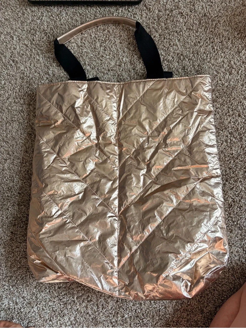 Victoria's Secret Rose Gold Metallic Quilted Tote
